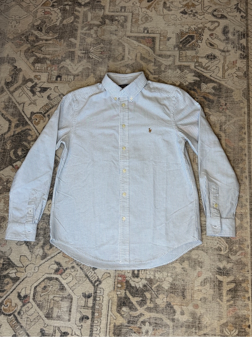 Ralph Lauren Boys White and Blue Pinstripe Button-Down Shirt